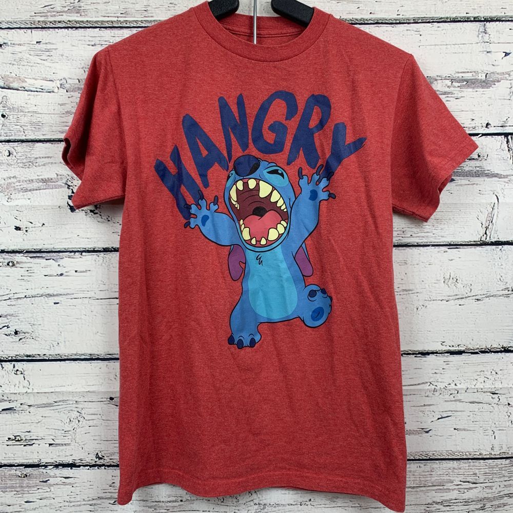 Disney Stitch "Hangry" Graphic T-Shirt Red Character Tee [Size‎ Small]